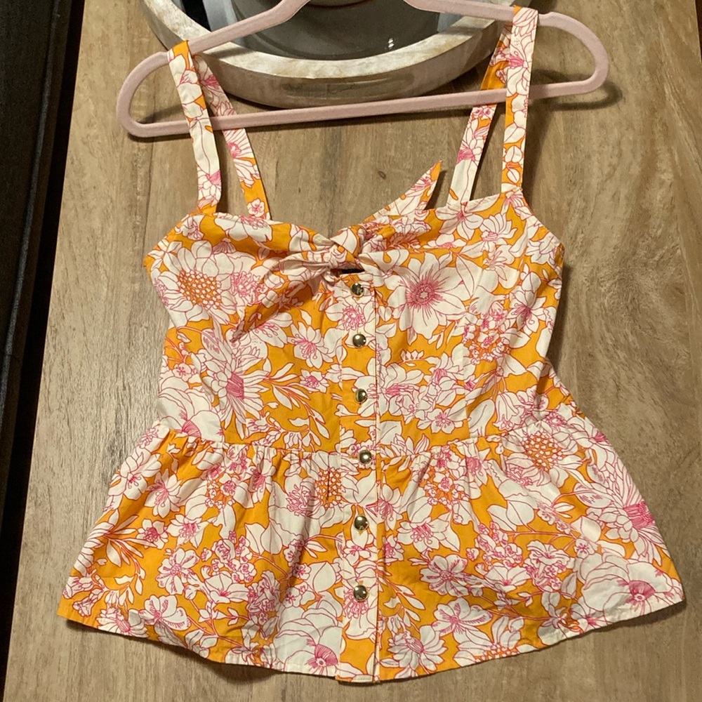 J. CREW Tie-front button-up peplum top in floral cotton poplin